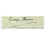 George Brann. Sussex 1883-1905. Excellent ink signature of Brann on piece. An excellent footballer