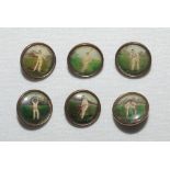 Victorian cricket buttons. Excellent complete set of six Victorian brass cricket shirt buttons. Each