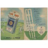 M.C.C. tour to India 1951/52. Original advertising folding scorecard produced by Rhodes Navy Cut