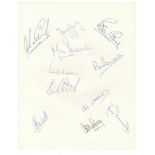 England Test cricketers c.1975/76. Unofficial autograph sheet on plain page signed in ink by