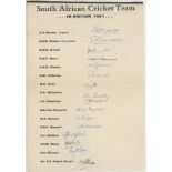 South Africa tour to England 1951. Autograph sheet with printed title and players' names nicely