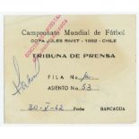 World Cup 1962. Official 'Tibuna de Prensa' (press box) ticket for the Argentina v Bulgaria match