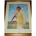 Derek Randall. Nottinghamshire & England. Large colour print of Randall from an original by Theodore