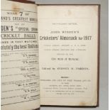 Wisden Cricketers' Almanack 1917. 54th edition. Bound in dark brown boards, lacking original paper