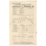 Australia tour to England 1938. Official scorecard for Australia v England XI played at Blackpool,