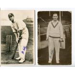 Jack Hobbs. Two mono real photograph postcards of Hobbs, both nicely signed in ink to the