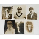 Kent and England Test cricketers c.1920. Six original mono and sepia press photographs of Kent