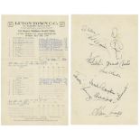 Luton Town C.C. v Middlesex 1953. Syd Brown's Benefit Match. Official scorecard for the match played