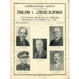 England v Czechoslovakia 1937. Official programme for the International match played at White Hart