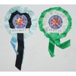 World Cup 1966 rosettes. Two attractive 'World Championship Jules Rimet Cup. England 1966'