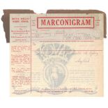 'Bodyline'. M.C.C. tour to Australia 1932/33. Original British Wireless Marine Service 'Marconigram'