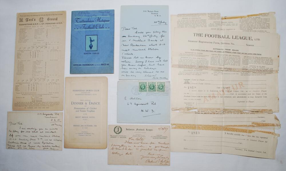 E.G. 'Ted' Holton. A small selection of ephemera collected by Holton with cricket and football