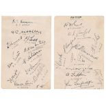 Kent and Sussex 1937. Album page signed in ink to one side by eleven Kent players and to the verso