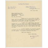 Don Bradman. Single page typed letter from Bradman, written on Daily Mail Editorial Department
