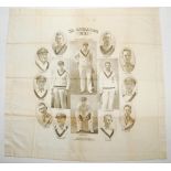 'The Australians 1930'. Linen handkerchief with printed images of the Australian players with