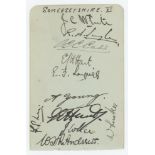 Somerset C.C.C. 1930. Small album page nicely signed in black ink by eleven Somerset players.