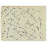 M.C.C. tour to Australia 1946/47. Album page signed in ink by eighteen members of the M.C.C. touring