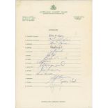 Australia tour to England 1980. Centenary Test tour. Official autograph sheet fully signed by the