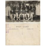 Sussex C.C.C. 1922. Mono real photograph postcard of the Sussex team and umpires seated and standing