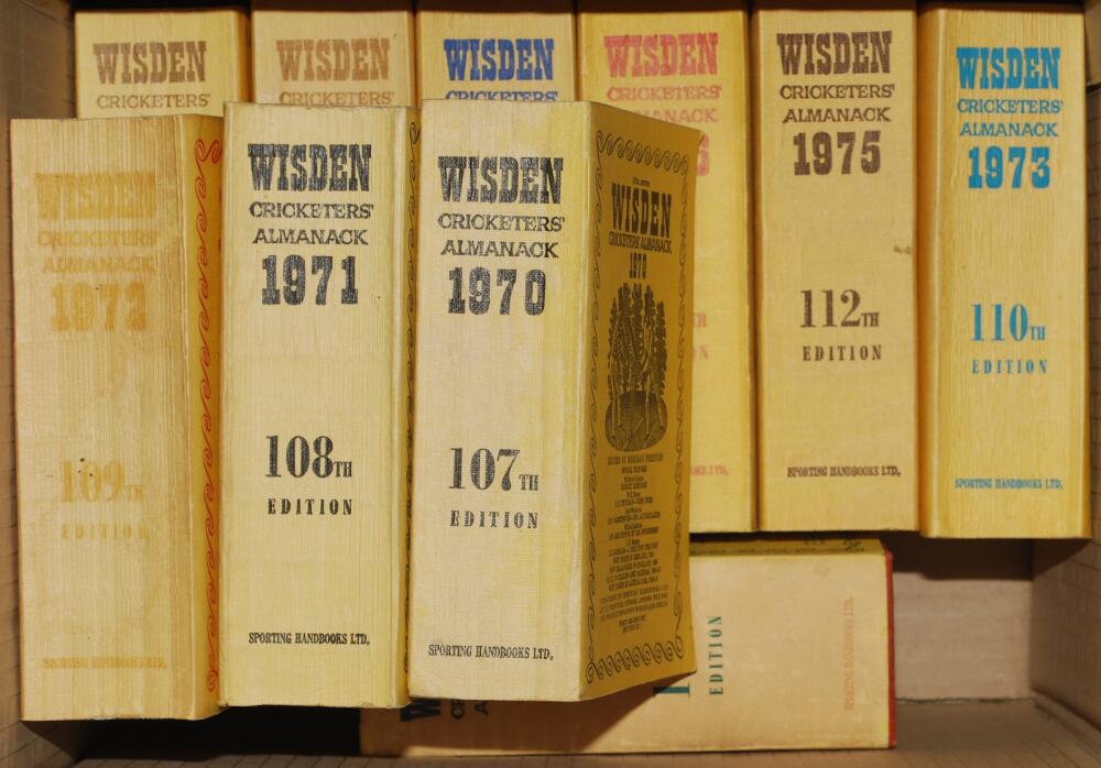 Wisden Cricketers' Almanack 1970 to 1979 complete. The 1974 edition, an original hardback edition,