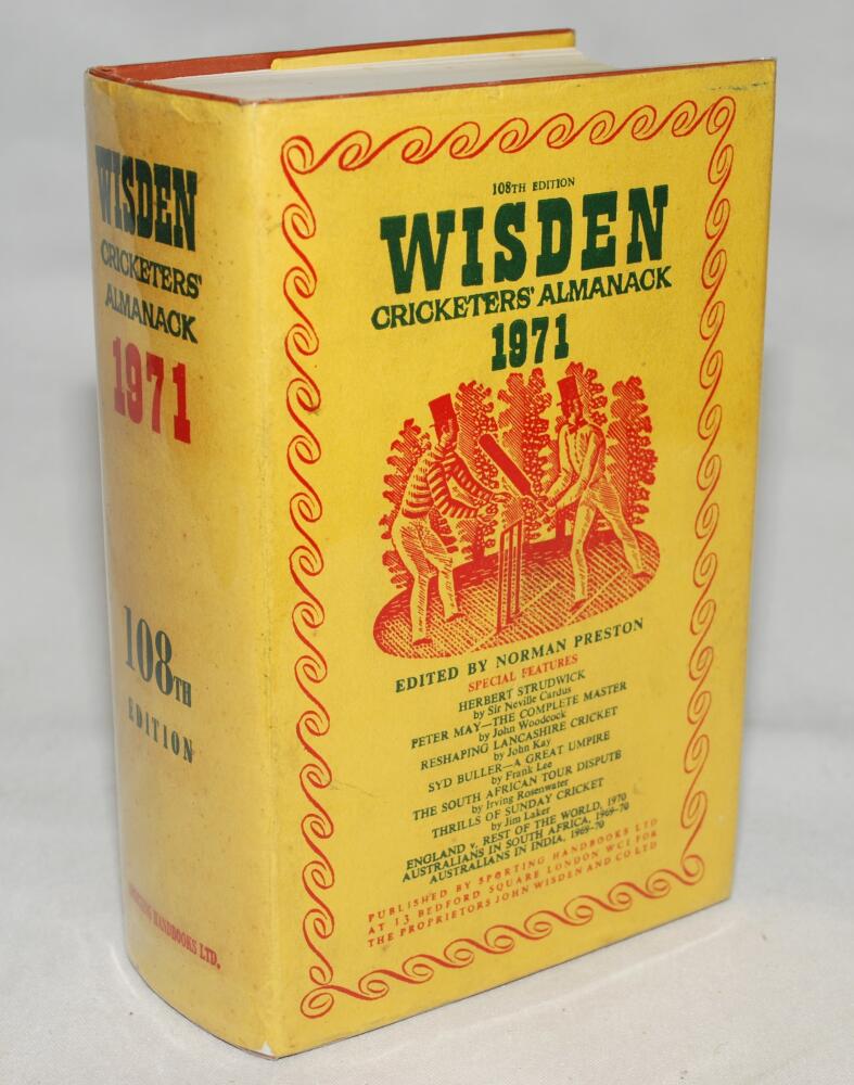 Wisden Cricketers' Almanack 1971. Original hardback with dustwrapper. Minor wear and soiling to