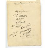 Leicestershire 1932. Album page nicely signed in ink by ten members of the team. Signatures