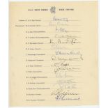 M.C.C. tour to West Indies 1959/60. Official autograph sheet nicely signed in ink by all fifteen