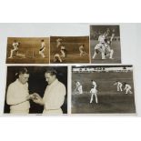 Australia tour to England 1934. Three original mono press photographs featuring R.E.S. Wyatt batting
