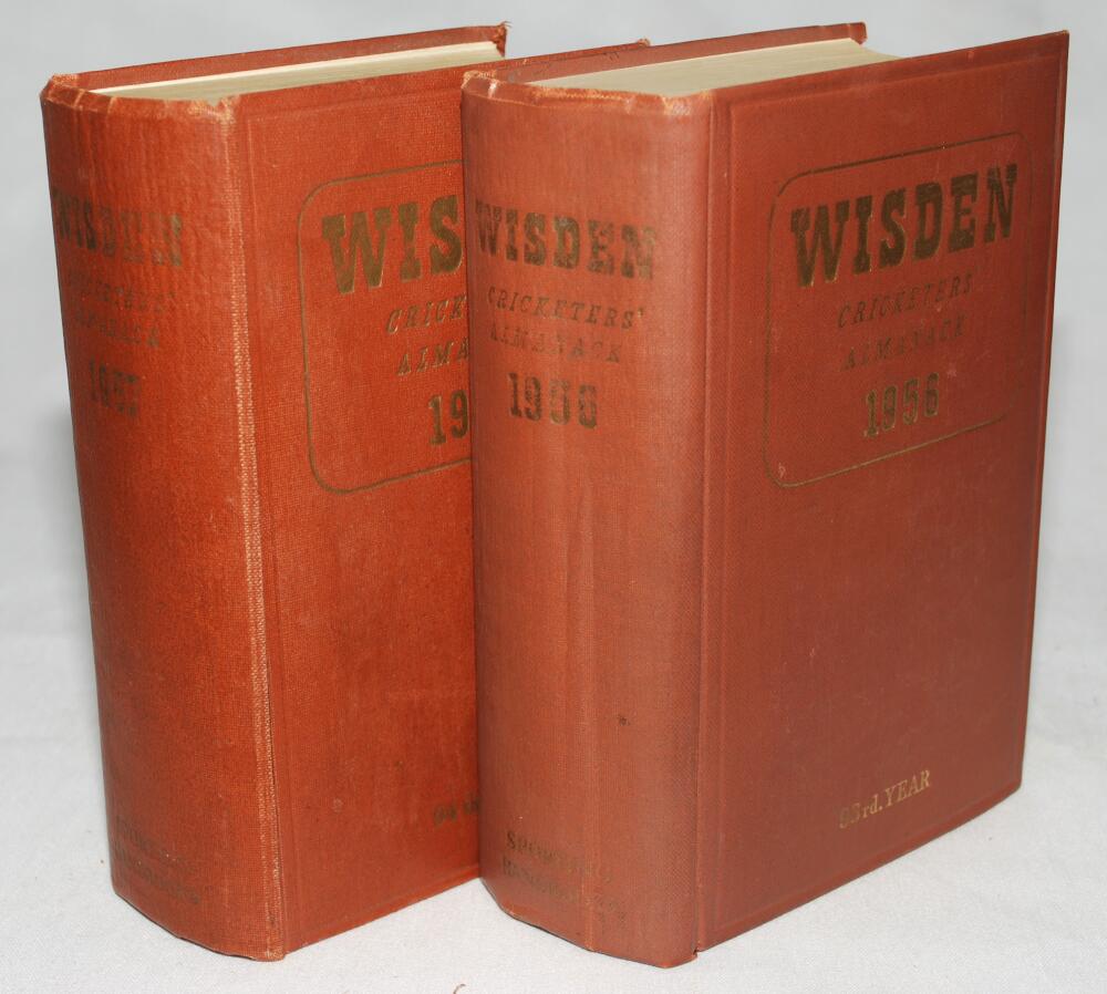 Wisden Cricketers' Almanack 1956 and 1957. Original hardback editions. Both editions with some
