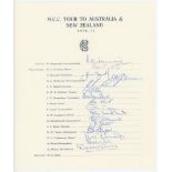 M.C.C. tour of Australia & New Zealand 1970/71. Official autograph sheet for the tour. Fully