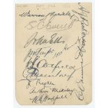 Australia tour to England 1926. Album page nicely signed in ink (two in pencil) by twelve members of