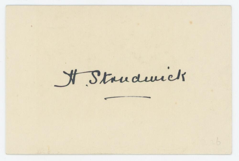 Herbert Strudwick. Surrey & England 1902-1927. Excellent early ink signature of Strudwick on white