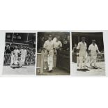 Australia v England 1946/47. Two photographs of Len Hutton and Cyril Washbrook walking out to bat
