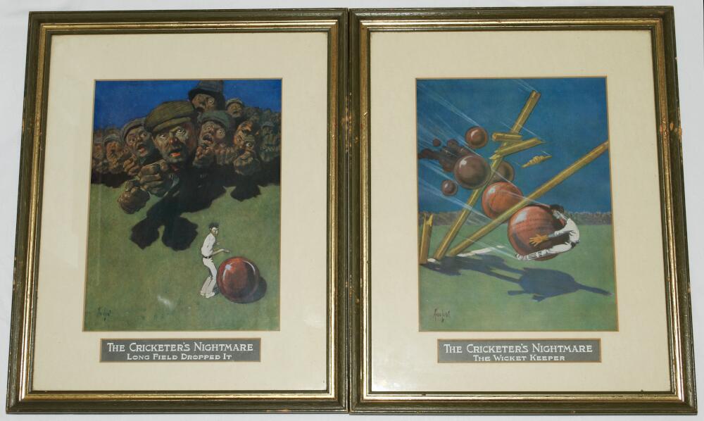 'The Cricketer's Nightmare'. Fred William Leist. Excellent collection of five colour limited edition