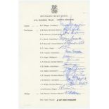 New Zealand tour to England 1978. Official autograph sheet fully signed by the sixteen members of