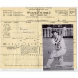 Tom Graveney '100 Hundreds'. Official scorecard for the Worcestershire v Northamptonshire match