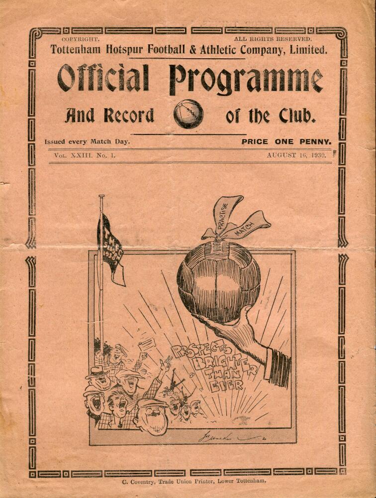 Tottenham Hotspur. Season 1930/1931. English League Division II. Twenty seven official home