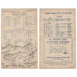 Australia v England 1924/25. Rare official scorecard for the first Test played at the Sydney Cricket