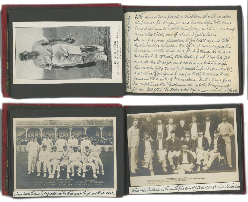 'Cricket Past and Present'. Cricket in England 1860s-1950s. A nicely compiled small red photograph - Image 3 of 3