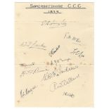 Somerset C.C.C. 1939. Large album page very nicely signed in ink by twelve Somerset players.