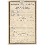 Surrey v West Indies 1939. Official commemorative scorecard for the tour match played at