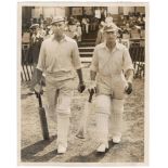 Yorkshire C.C.C. 1938. Original sepia press photograph of Arthur Mitchell and Wilf Barber walking