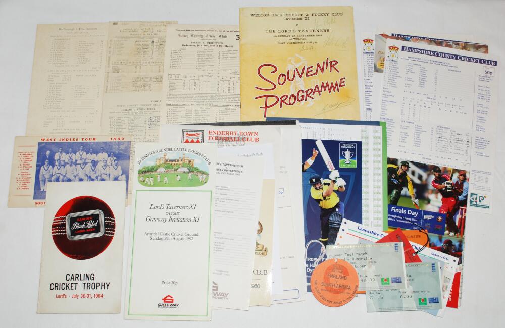 Cricket ephemera 1940s-2000s. A mixed selection of scorecards, tickets, programmes etc for Test,