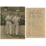 England v Australia. 100th Test Match 1921. An excellent original sepia press photograph of Donald