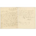 George Gordon, 9th Marquis of Huntly & Earl of Aboyne. Original two page handwritten letter from