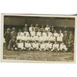 Tottenham Hotspur 1912/13. Early mono real photograph postcard of the team and officials, standing