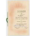 'Dinner to the New South Wales Members of the 1934 Australian Team'. Official menu for the dinner