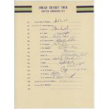 India tour of England 1974. Official autograph sheet nicely signed by sixteen members of the touring