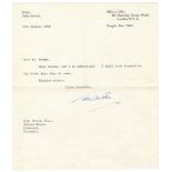 John Arlott. Single page typed letter from Arlott, dated 9th January 1958, to the book dealer and