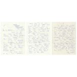 Leonard 'Len' Hutton. Yorkshire & England 1934-1955. Three page handwritten letter from Hutton to